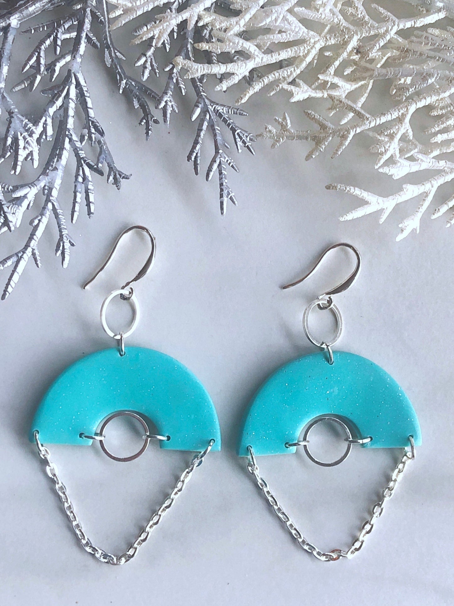 Earrings Aneira Aneira Earrings, Turquoise & Silver Polymer Clay Earrings, Clay Earrings