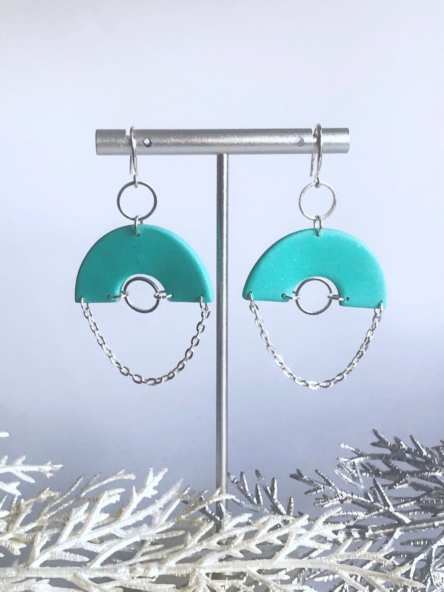 Earrings Aneira Aneira Earrings, Turquoise & Silver Polymer Clay Earrings, Clay Earrings