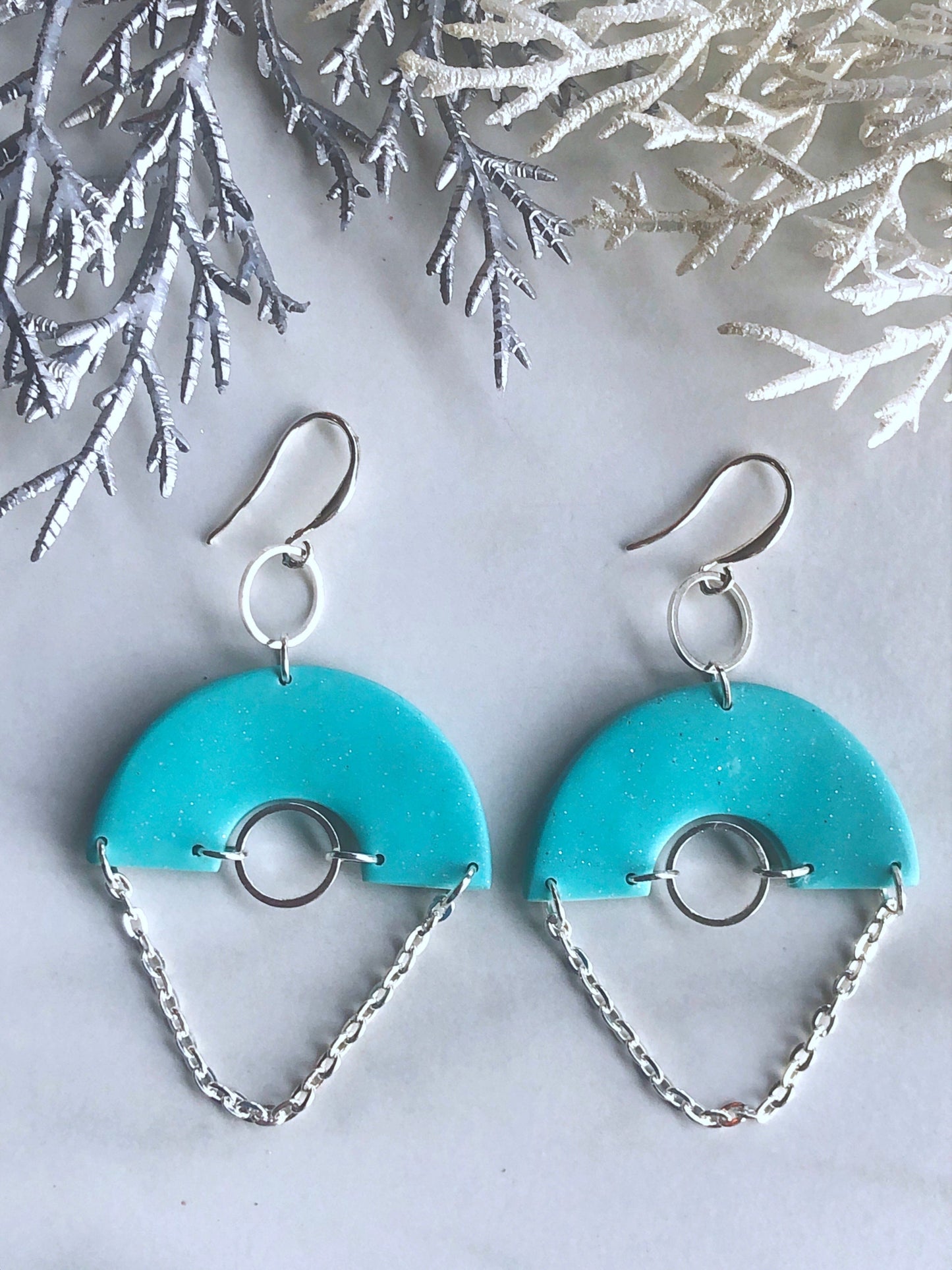 Earrings Aneira Aneira Earrings, Turquoise & Silver Polymer Clay Earrings, Clay Earrings