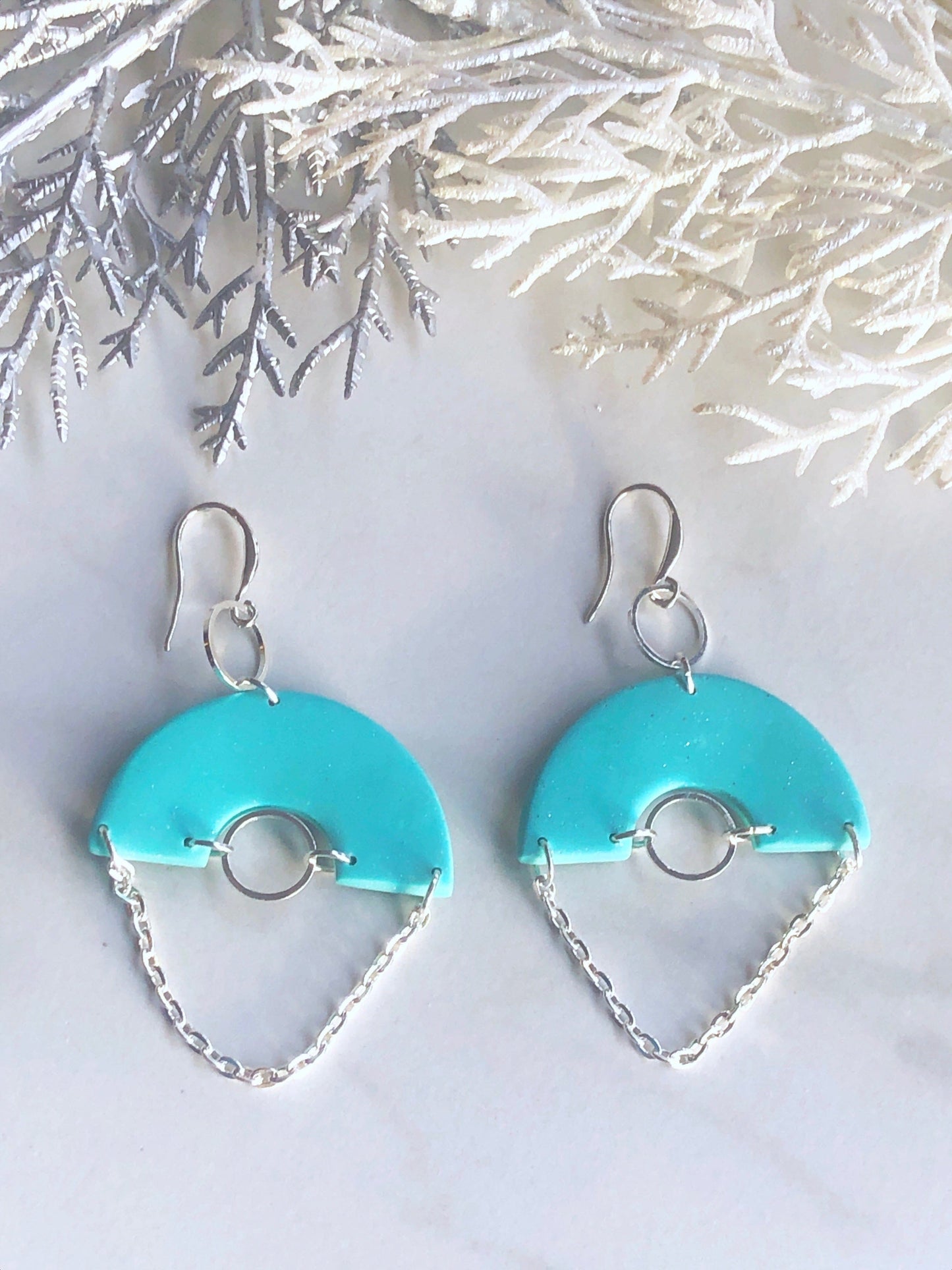 Earrings Aneira Aneira Earrings, Turquoise & Silver Polymer Clay Earrings, Clay Earrings