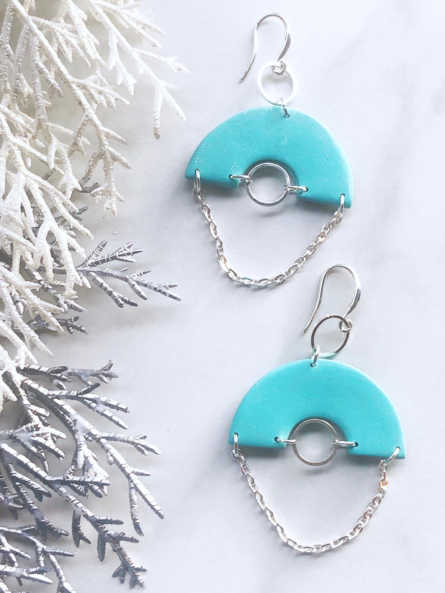 Earrings Aneira Aneira Earrings, Turquoise & Silver Polymer Clay Earrings, Clay Earrings