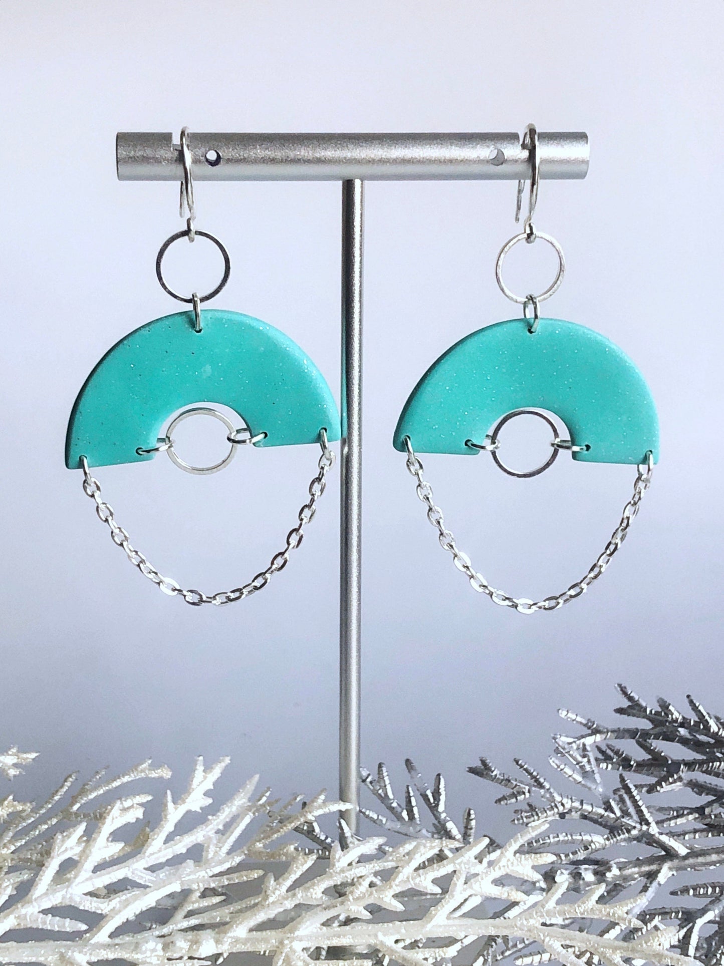 Earrings Aneira Aneira Earrings, Turquoise & Silver Polymer Clay Earrings, Clay Earrings