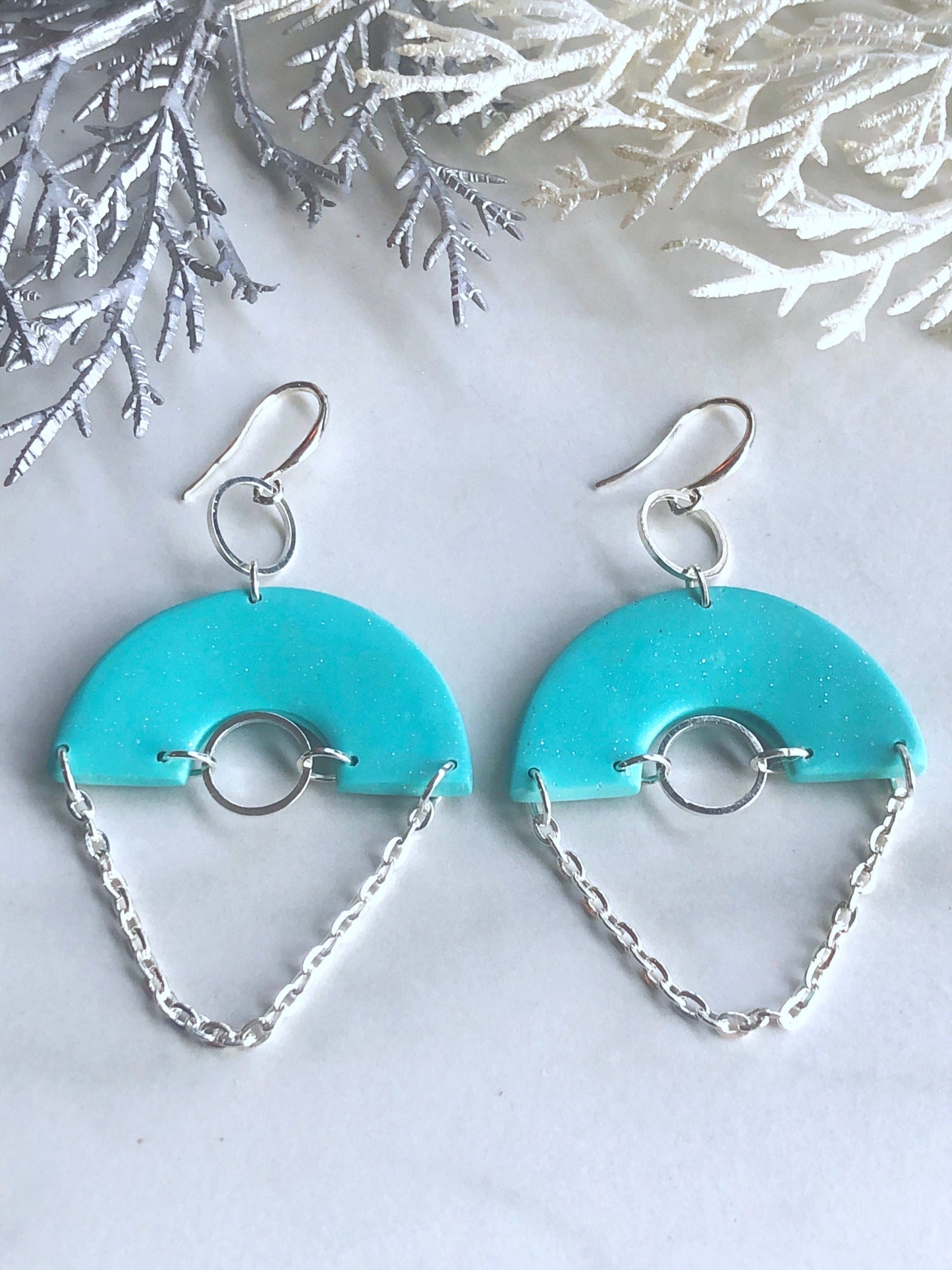Earrings Aneira Aneira Earrings, Turquoise & Silver Polymer Clay Earrings, Clay Earrings