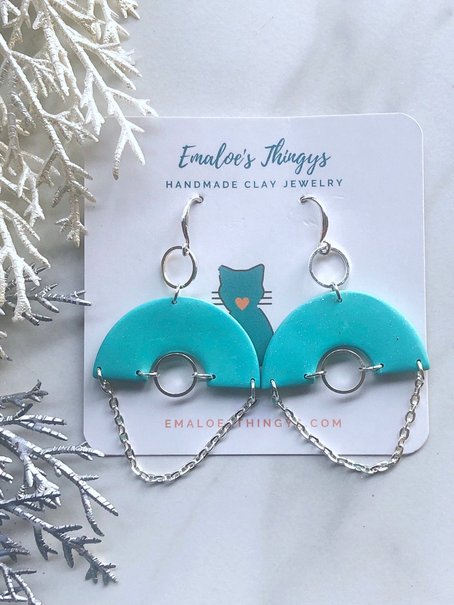 Earrings Aneira Aneira Earrings, Turquoise & Silver Polymer Clay Earrings, Clay Earrings