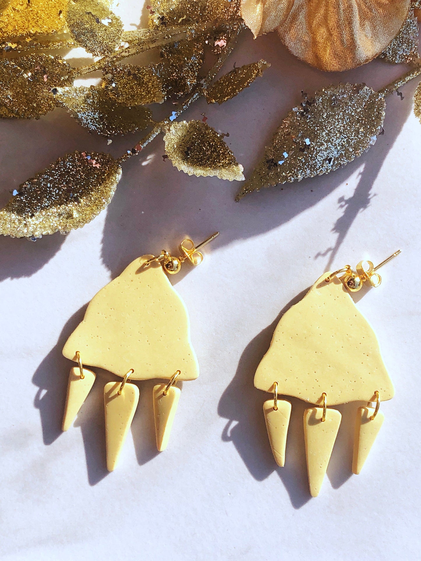 Earrings Apricity Apricity Yellow Polymer Clay Traingle Earrings, Gold & Yellow Earrings