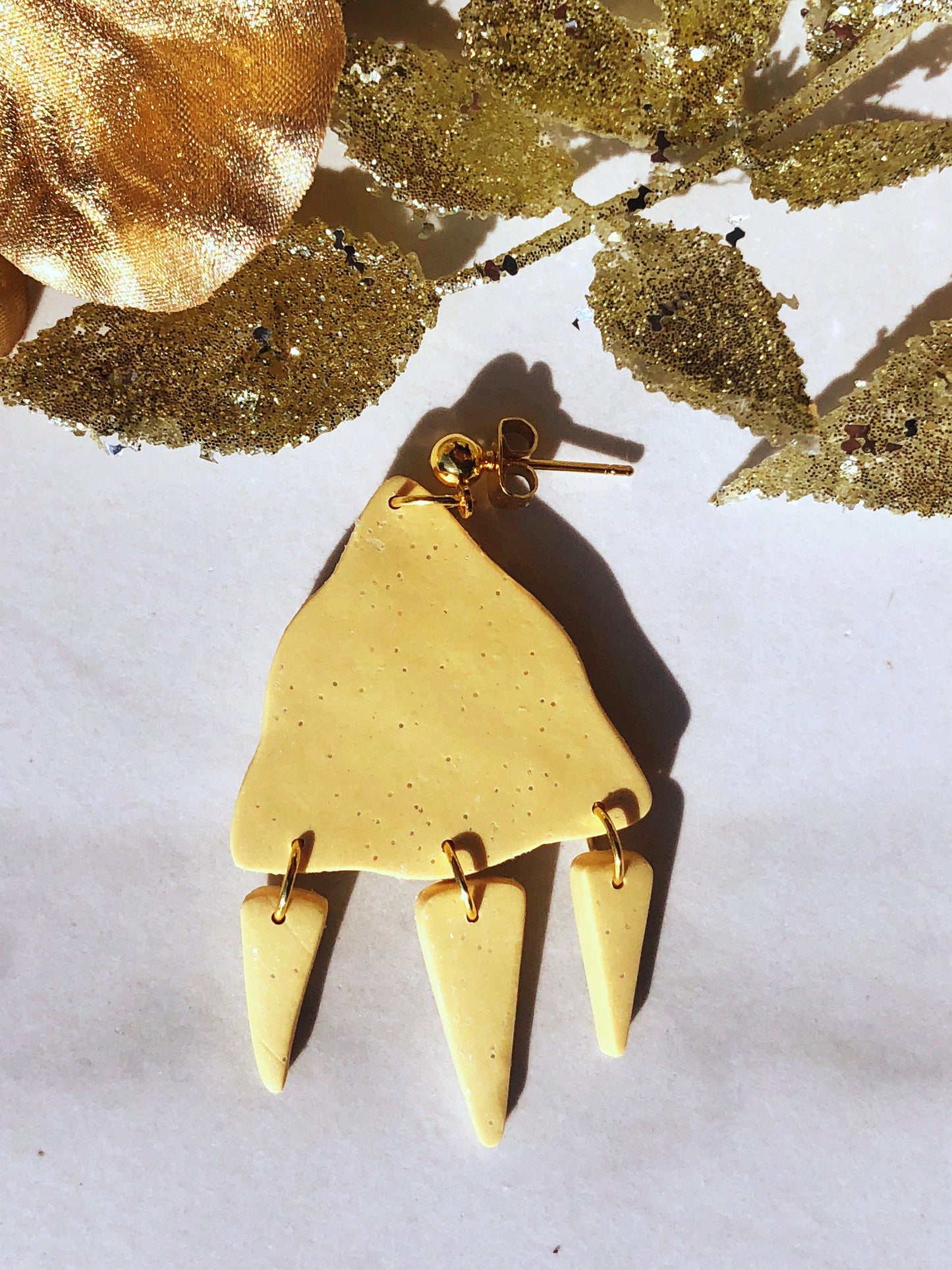 Earrings Apricity Apricity Yellow Polymer Clay Traingle Earrings, Gold & Yellow Earrings