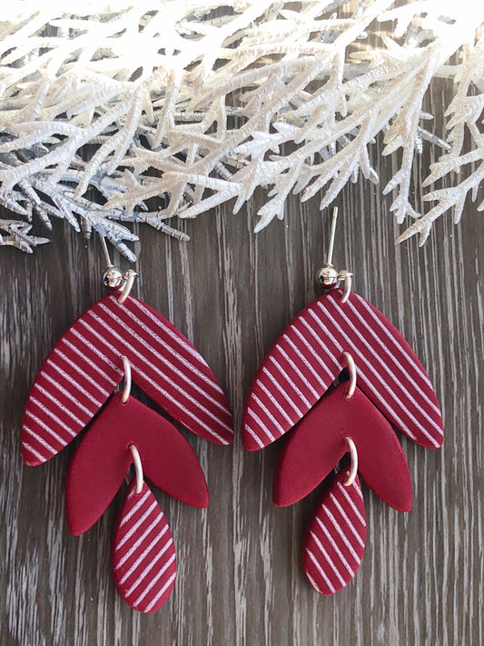 Earrings Candi - Red/White Striped Leaf Shapes & Drop Earrings