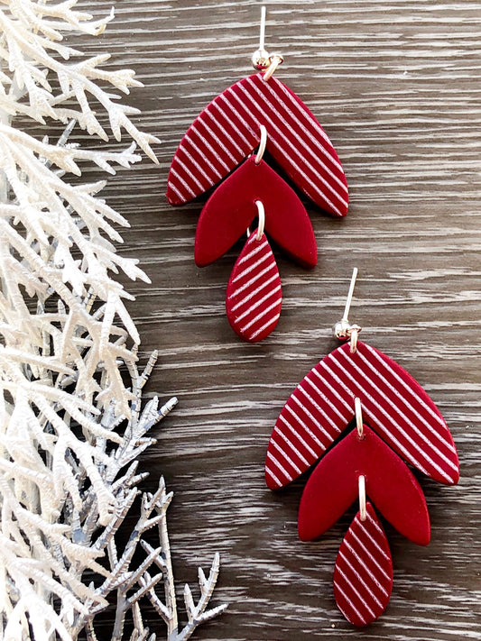 Earrings Candi - Red/White Striped Leaf Shapes & Drop Earrings