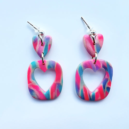 Earrings Mila - Colorful Marbled Heart Earrings