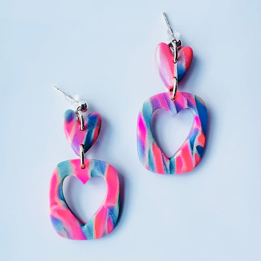 Earrings Mila - Colorful Marbled Heart Earrings