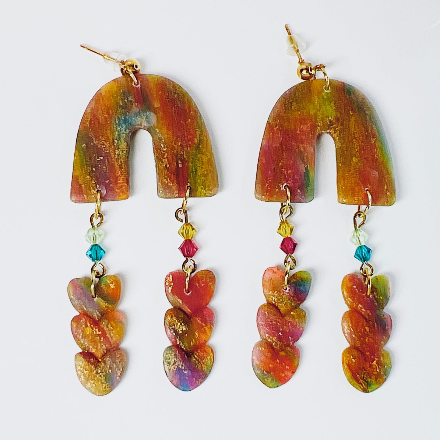 Earrings Esme - Rainbow Arch & Heart Earrings Esme Rainbow Arch Heart Earrings, Polymer Clay Earrings, Clay Earrings