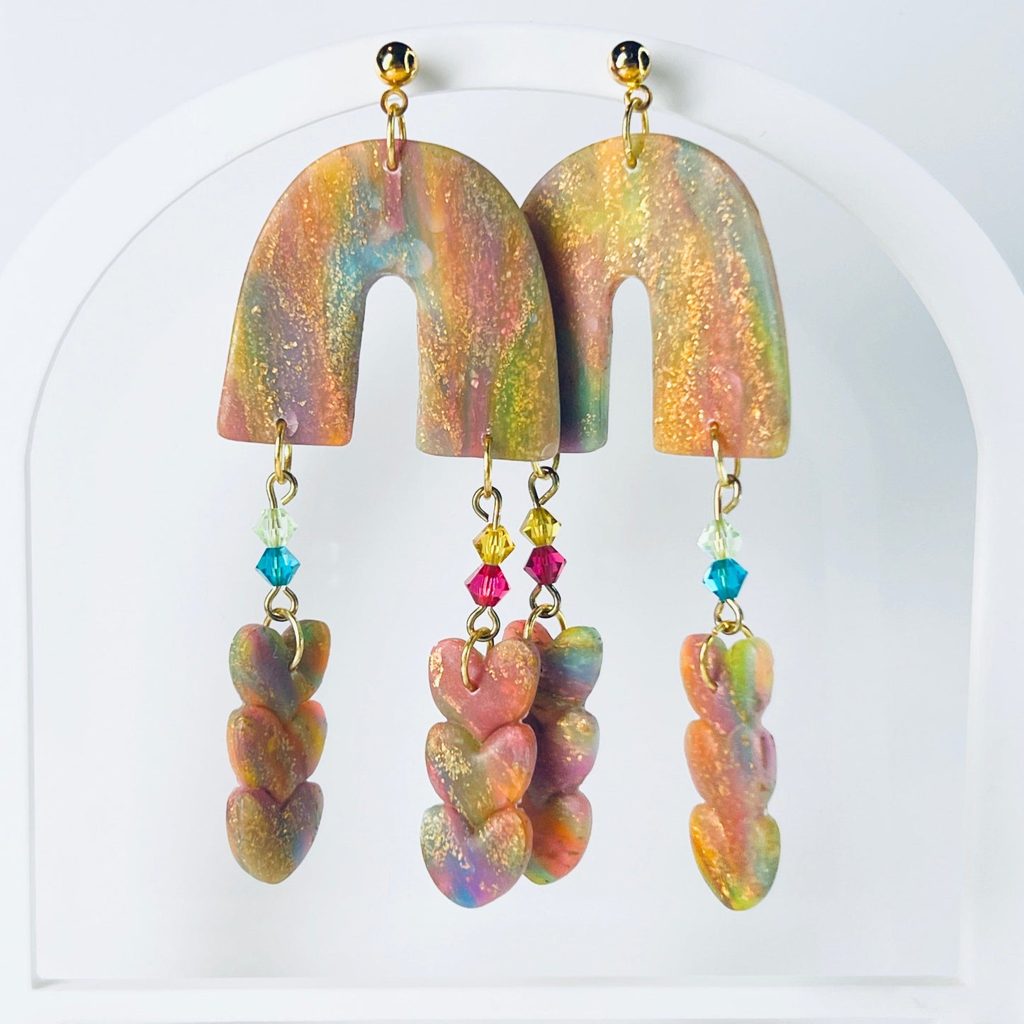 Earrings Esme - Rainbow Arch & Heart Earrings Esme Rainbow Arch Heart Earrings, Polymer Clay Earrings, Clay Earrings