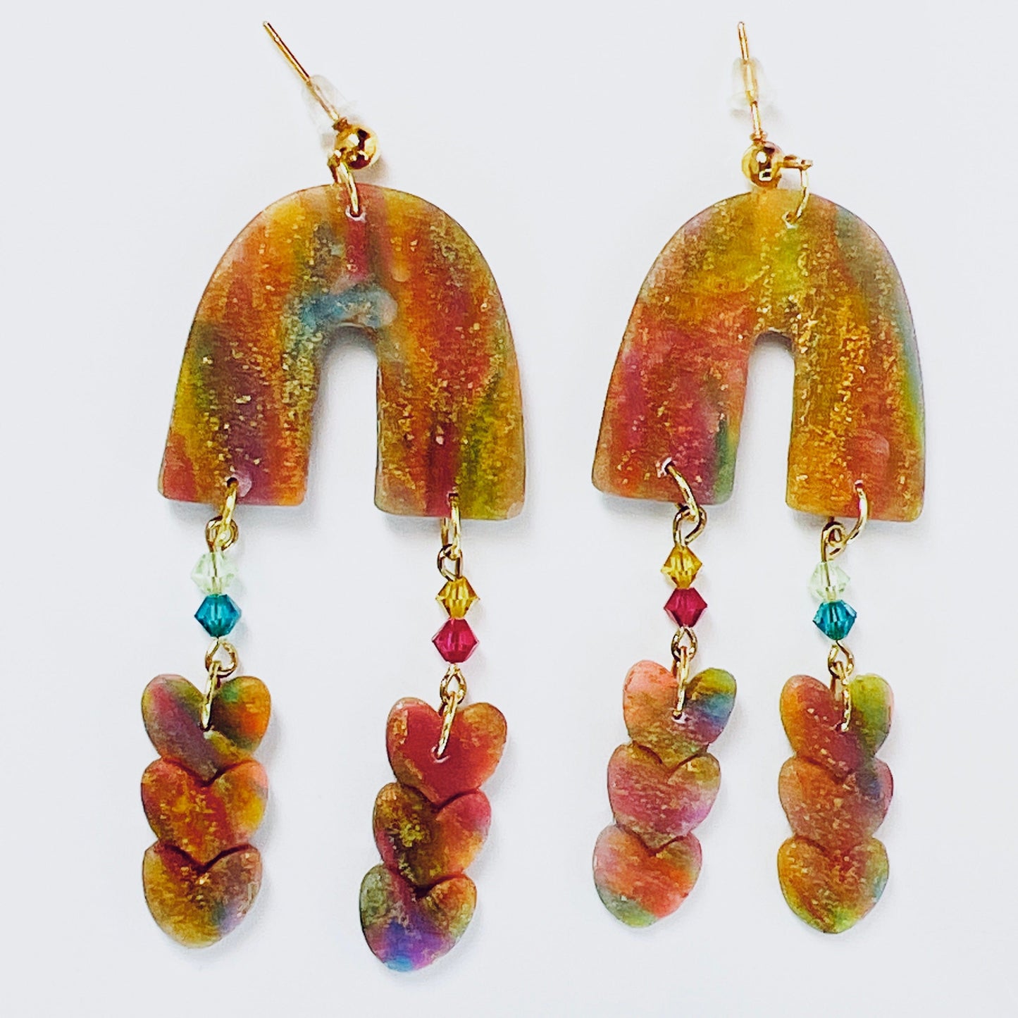 Earrings Esme - Rainbow Arch & Heart Earrings Esme Rainbow Arch Heart Earrings, Polymer Clay Earrings, Clay Earrings