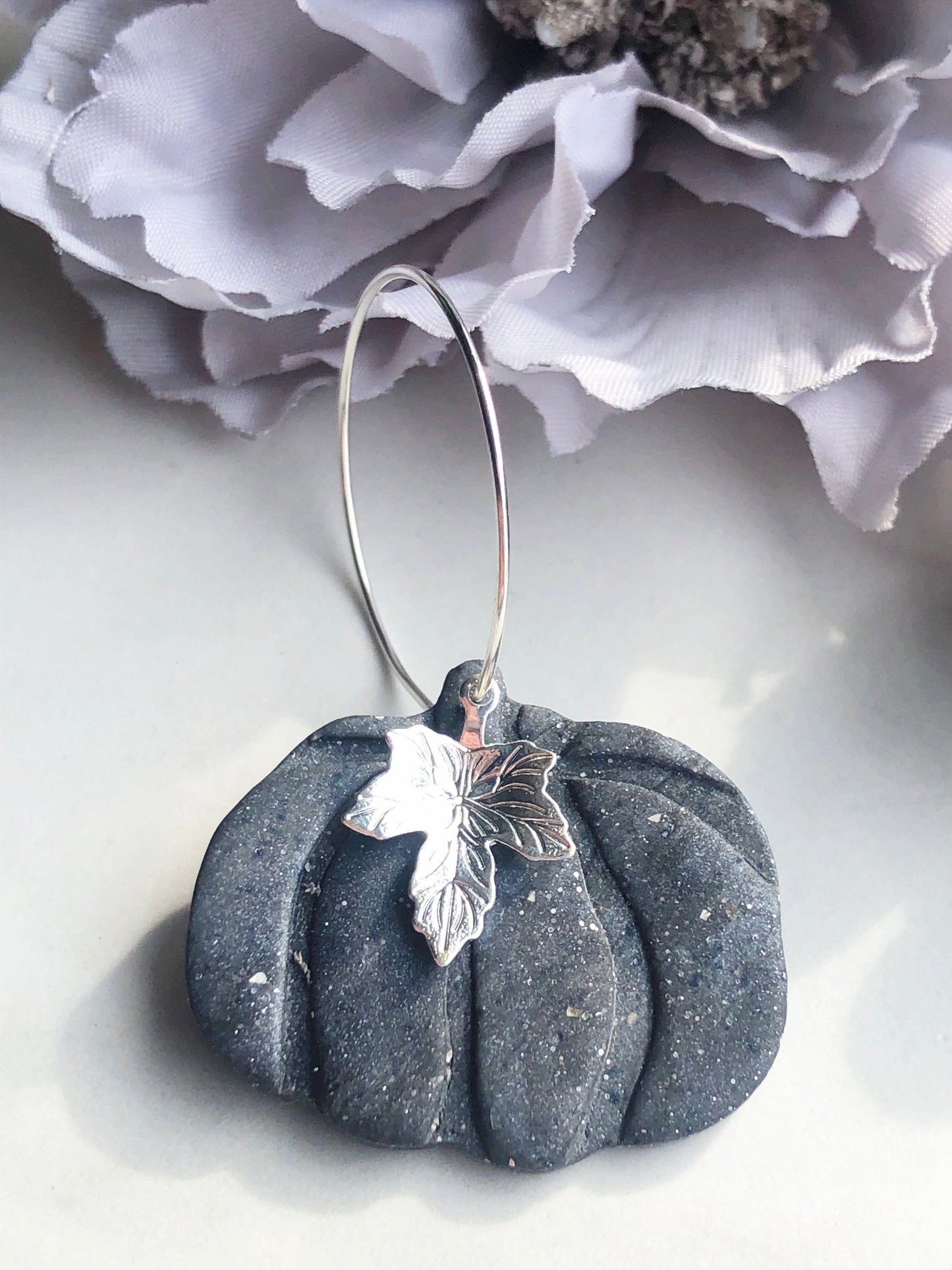 Earrings Harlow - Grey Pumpkin with Silver Maple Leaf Hoop Earrings