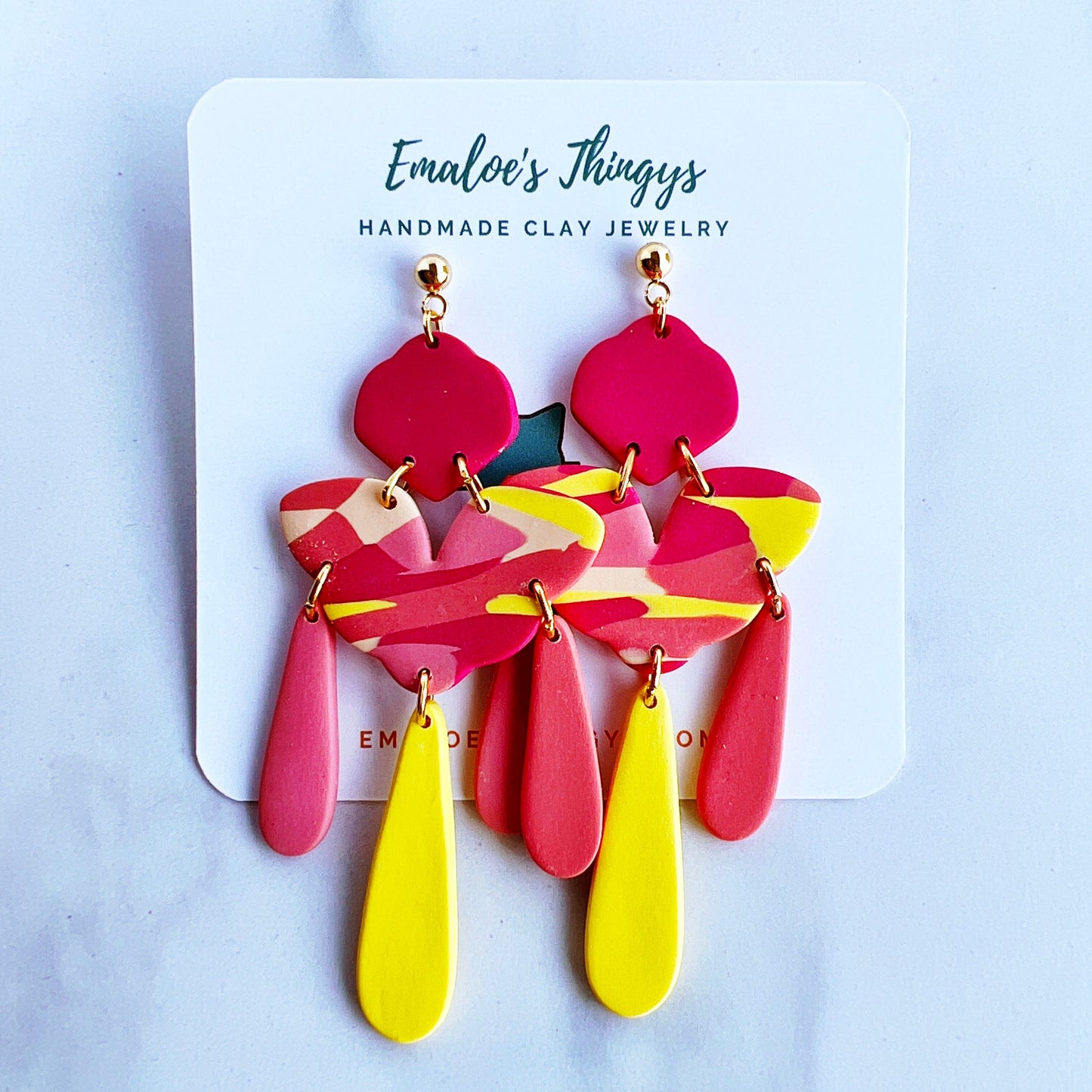 Earrings Kira - Magenta, Pink, Tan & Yellow Dangle Earrings