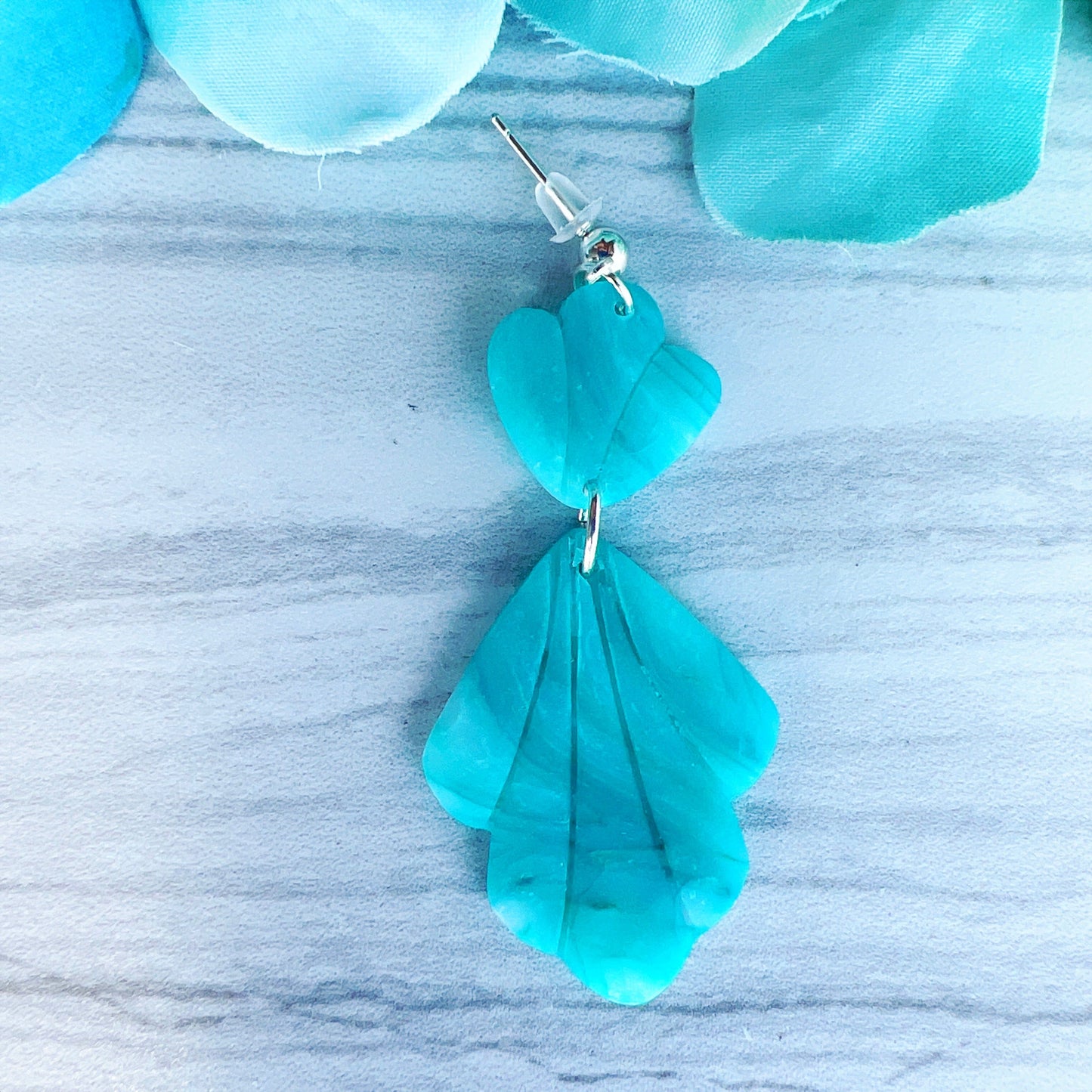 Earrings Marin - Marbled Semi-Translucent Aqua Petal Earrings