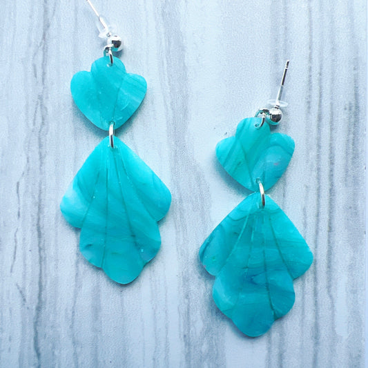 Earrings Marin - Marbled Semi-Translucent Aqua Petal Earrings