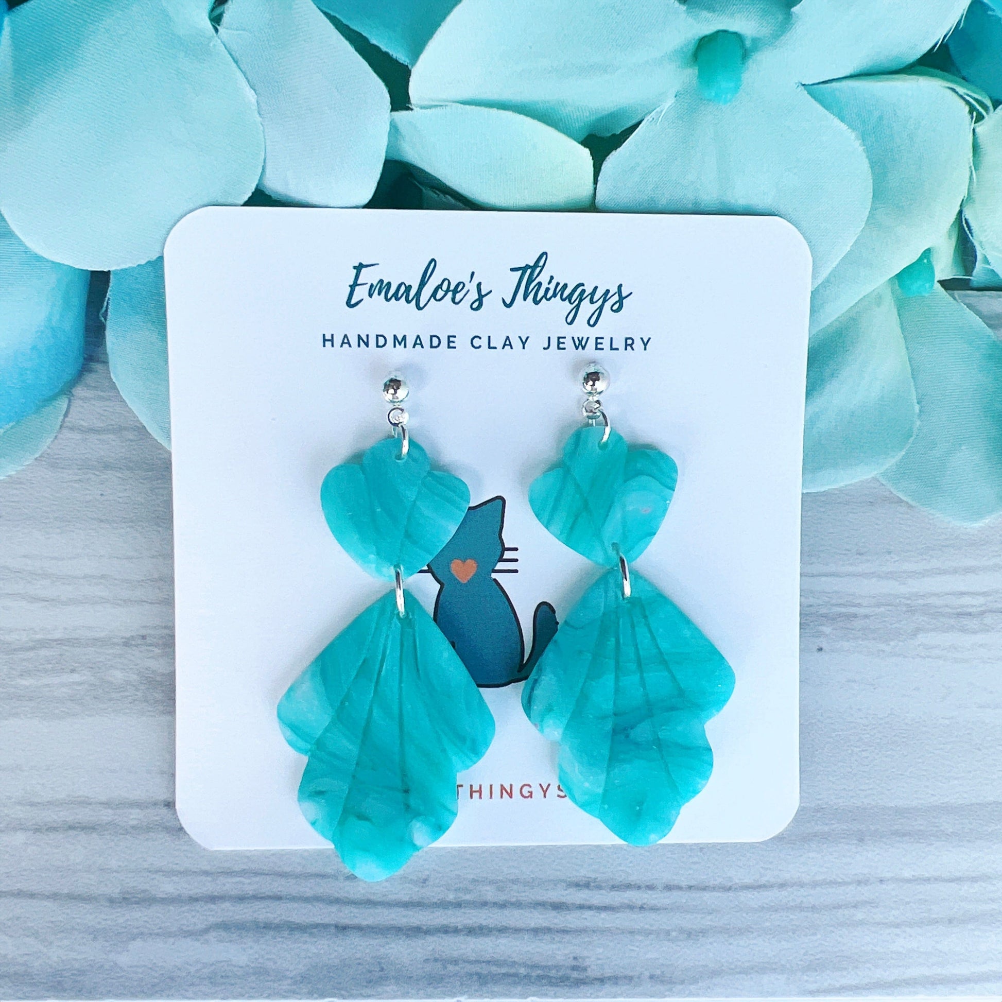 Earrings Marin - Marbled Semi-Translucent Aqua Petal Earrings