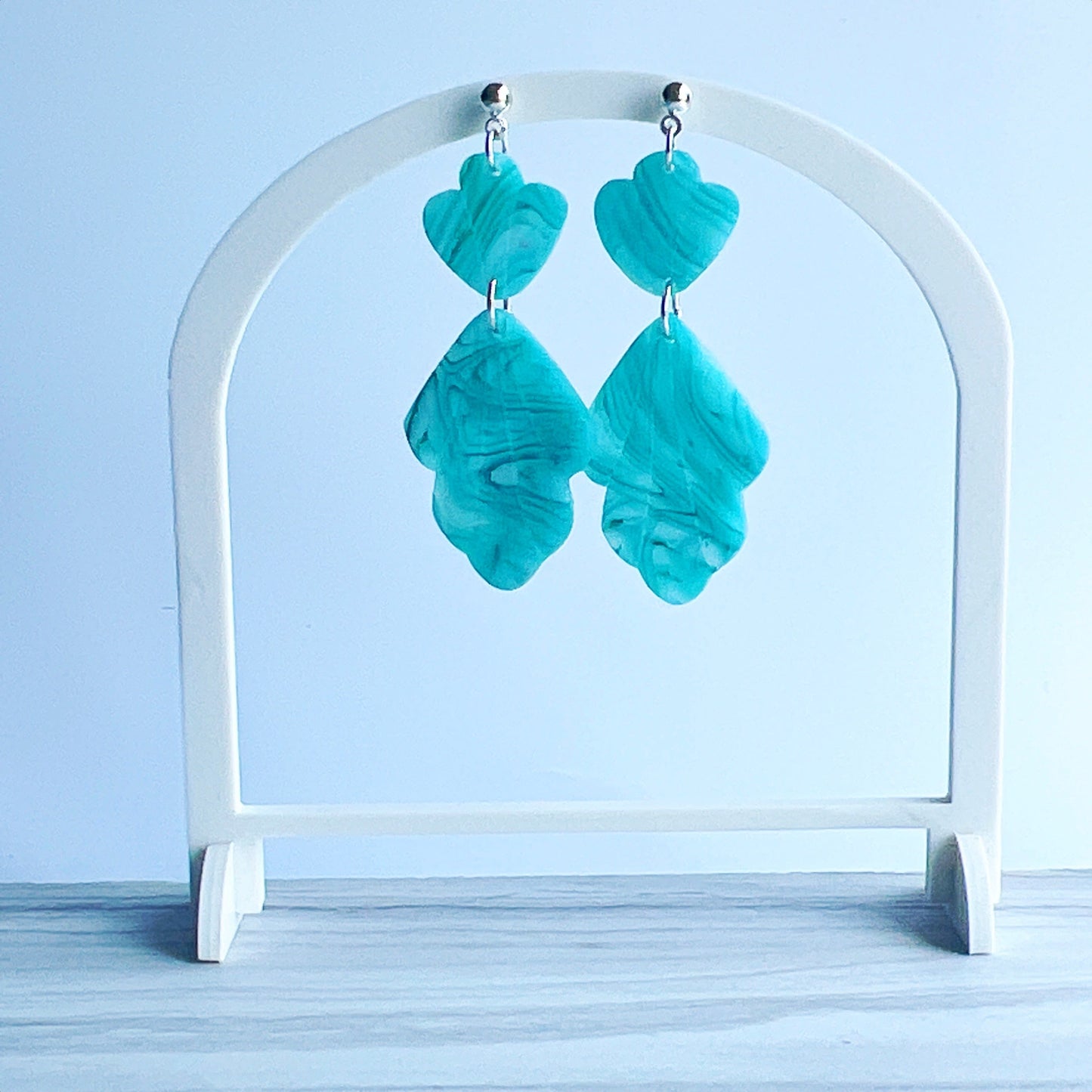 Earrings Marin - Marbled Semi-Translucent Aqua Petal Earrings
