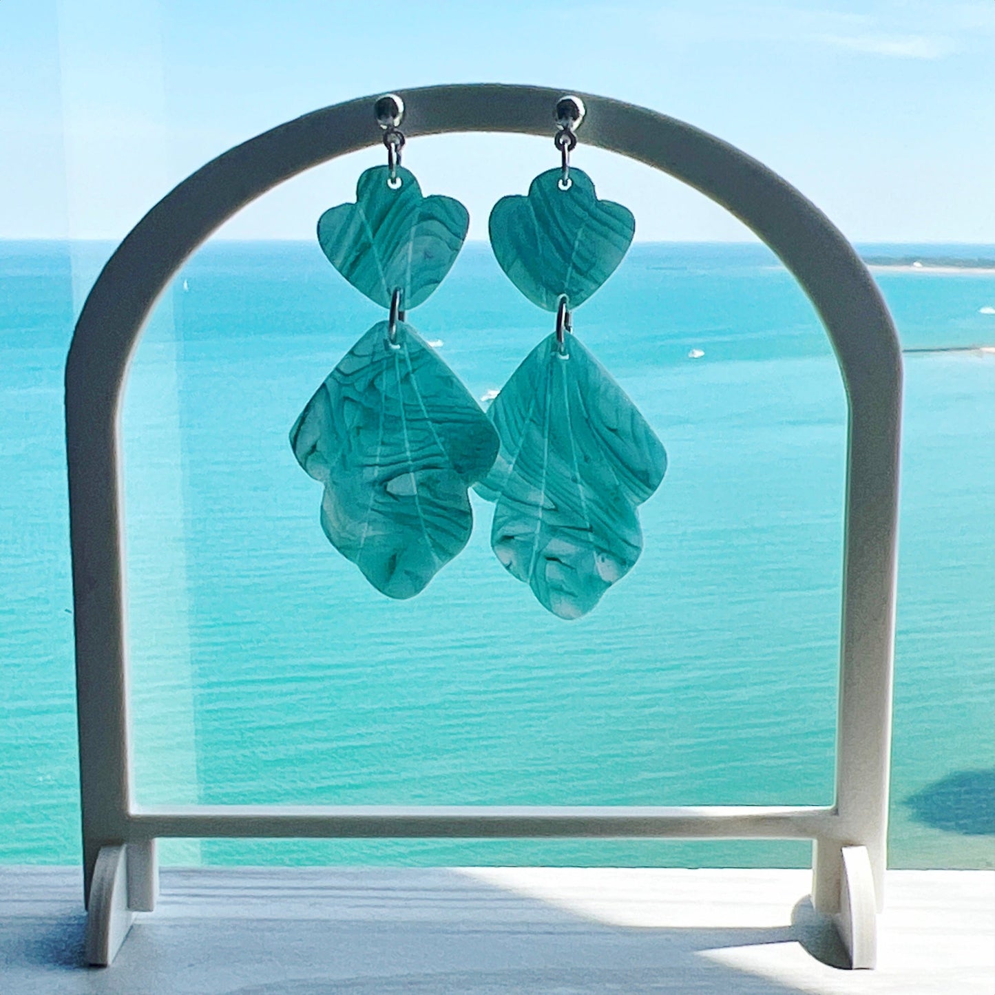 Earrings Marin - Marbled Semi-Translucent Aqua Petal Earrings