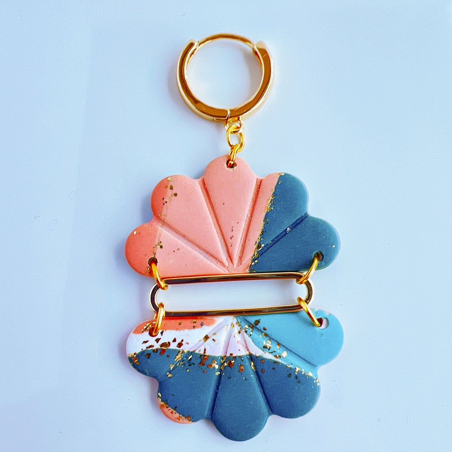 Earrings Melani - Cloud Shapes with 18K Gold Oval Center & 18K Gold Round Leverback Hoops