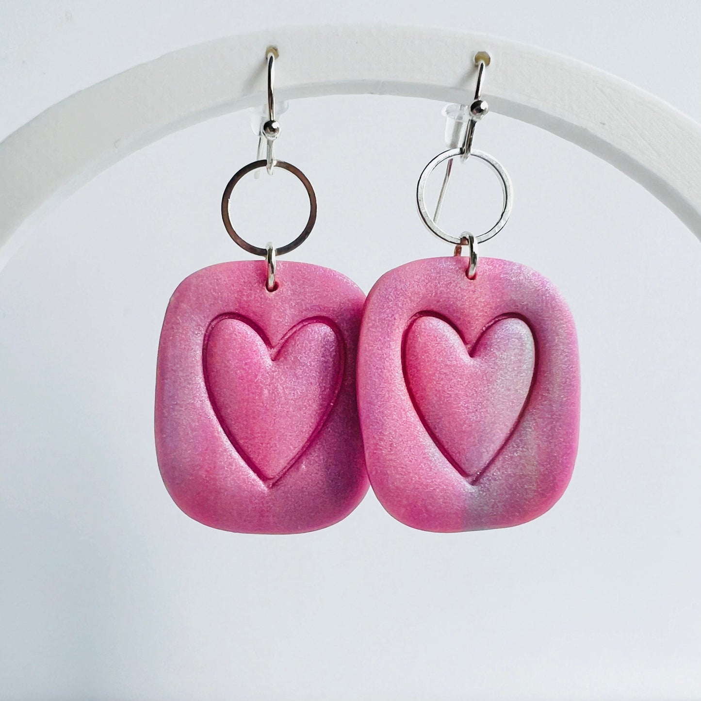 Earrings Amora - Purple & Pink Square Heart Earrings