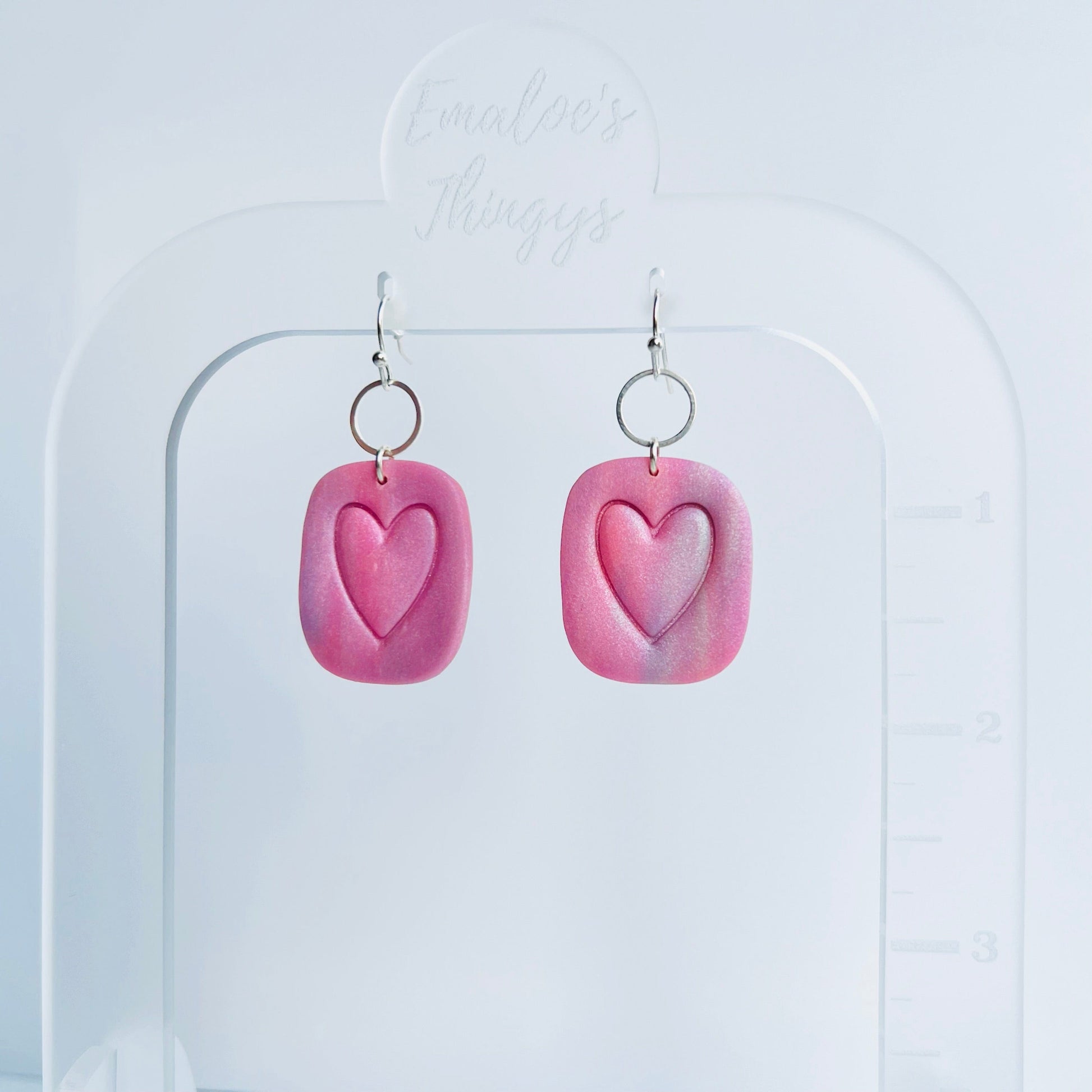 Earrings Amora - Purple & Pink Square Heart Earrings