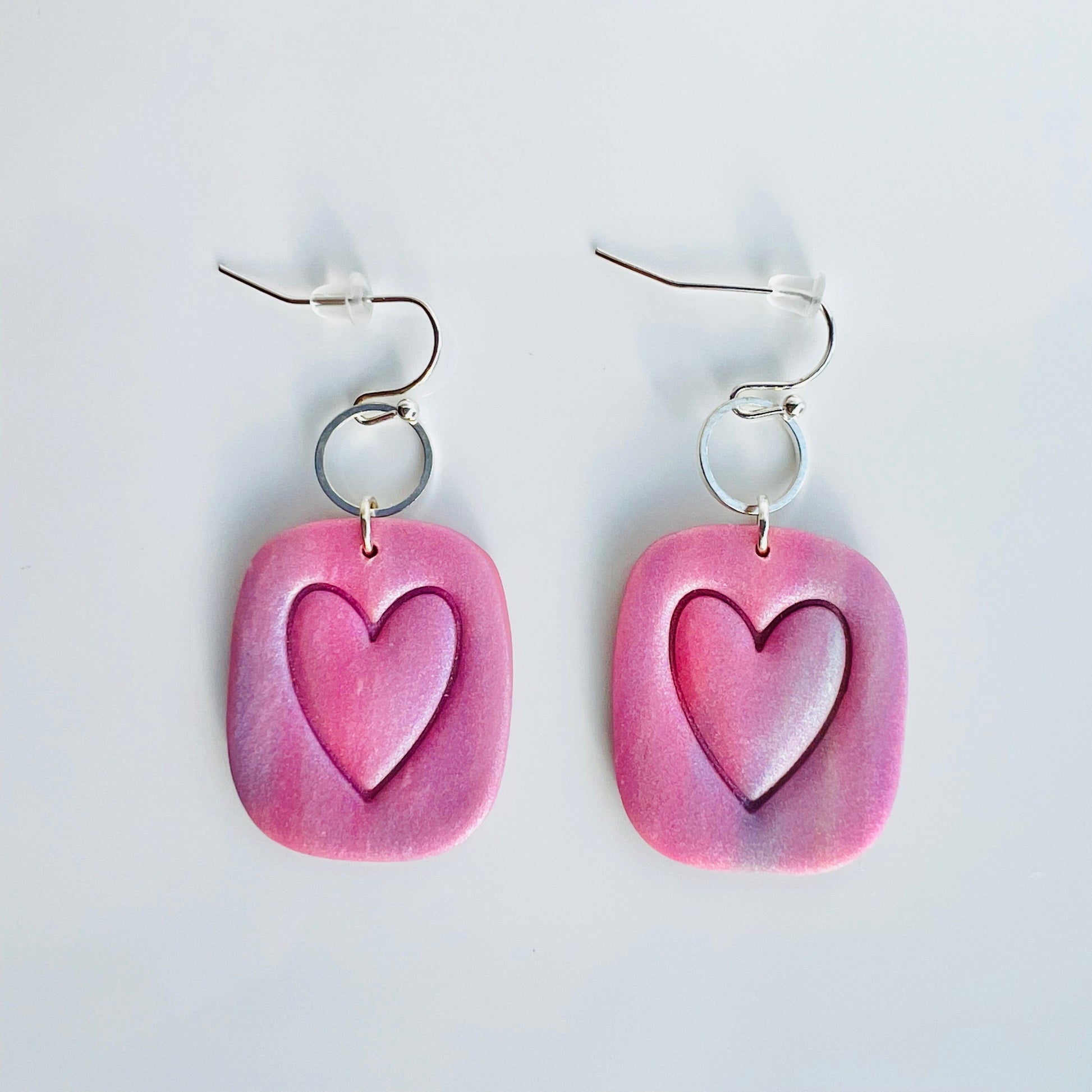 Earrings Amora - Purple & Pink Square Heart Earrings