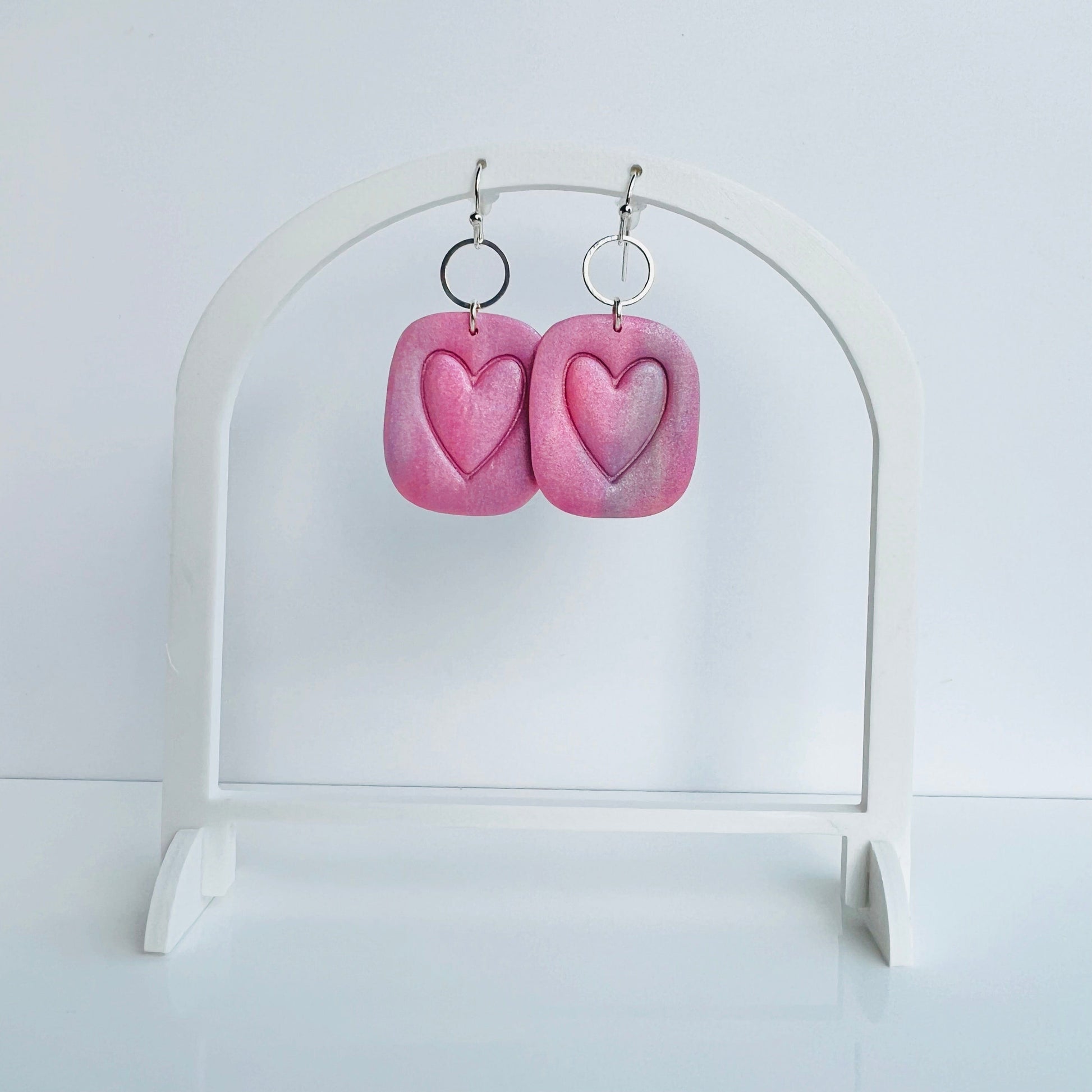 Earrings Amora - Purple & Pink Square Heart Earrings