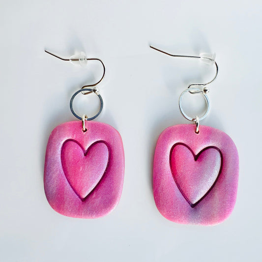 Earrings Amora - Purple & Pink Square Heart Earrings