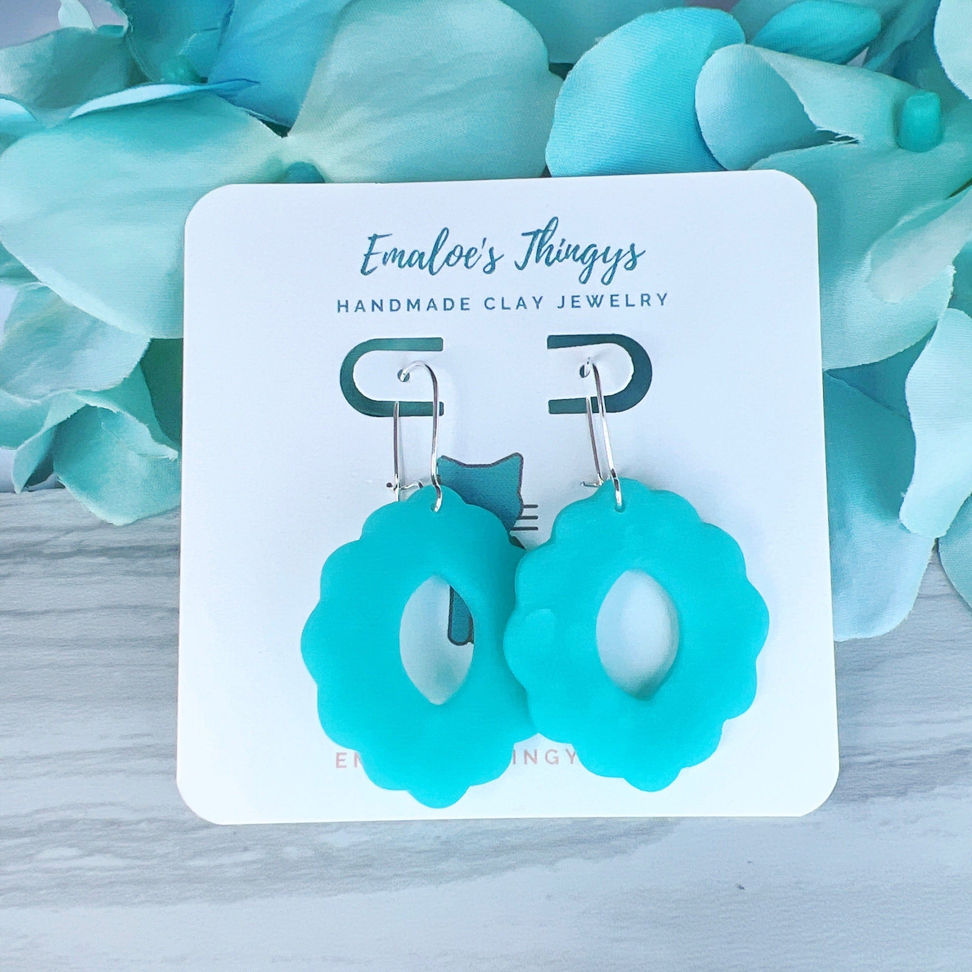 Earrings Tarni - Semi-Translucent Aqua Scalloped Circle Cutout Earrings