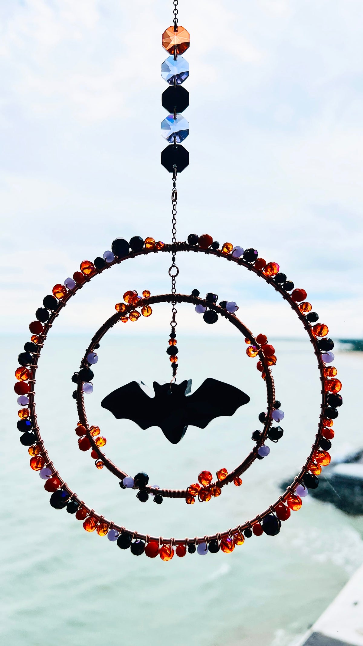 Midnight Harvest Bat – Halloween Crystal Bat Suncatcher