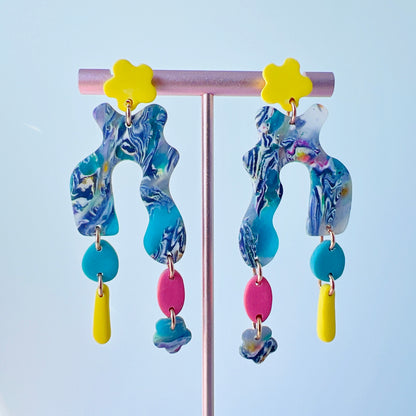 Color Pop Squiggle Dangle Earrings –Funky Polymer Clay