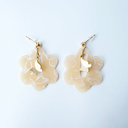 Butterfly Bloom Earrings – Silkscreened Clay & Gold Charms