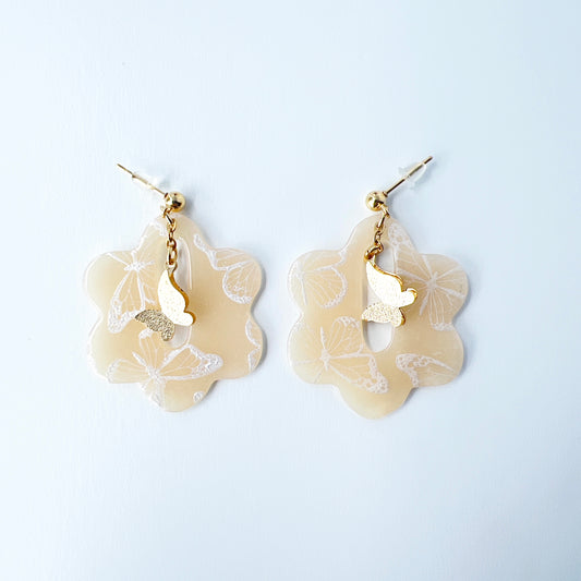 Butterfly Bloom Earrings – Silkscreened Clay & Gold Charms