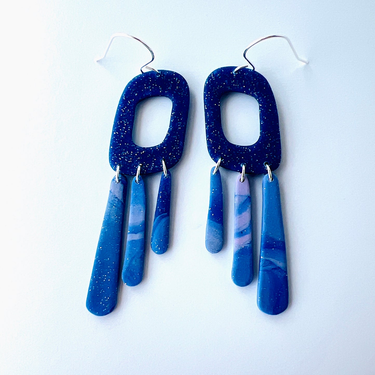 Midnight Galaxy Drop Earrings – Handmade Polymer Clay