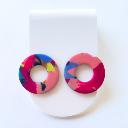 Circle Cutout Stud Earrings – Handmade Polymer Clay