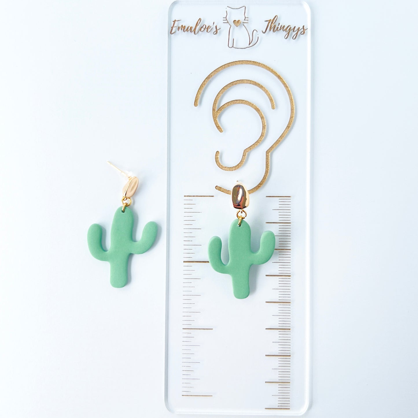 Gold Organic Posts with Green Cactus Earrings