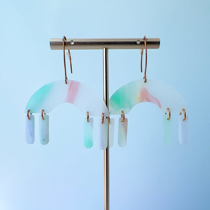 Pastel Arch Dangle Earrings – Semi-Transparent Clay & Rose Gold