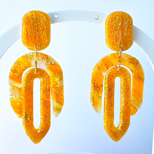 Golden Glitter Geometric Earrings