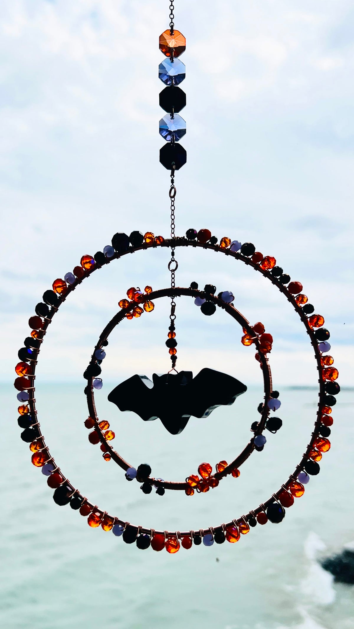 Midnight Harvest Bat – Halloween Crystal Bat Suncatcher