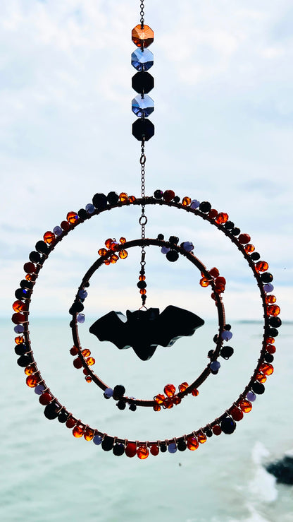 Midnight Harvest Bat – Halloween Crystal Bat Suncatcher