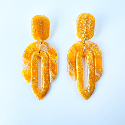 Golden Glitter Geometric Earrings
