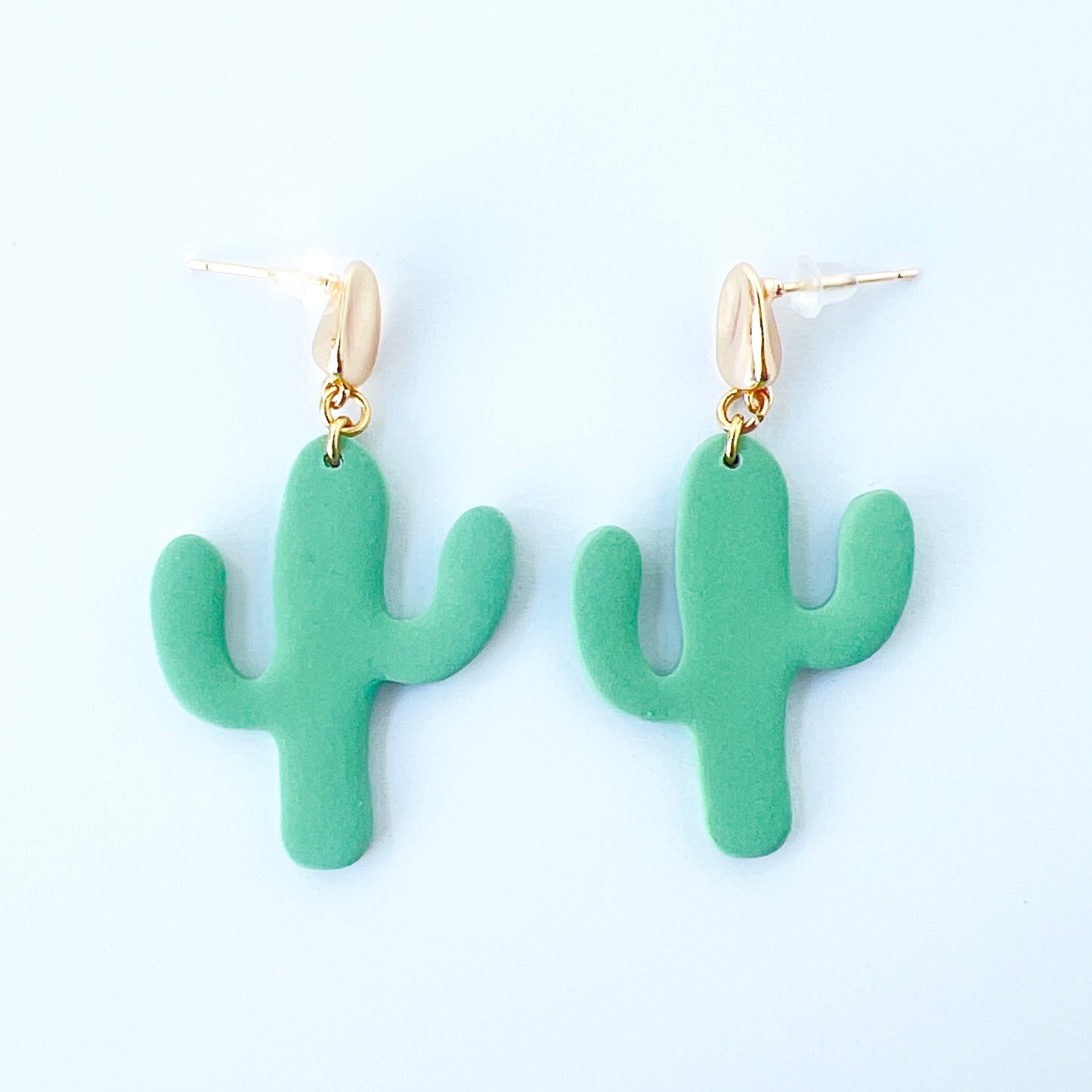 Gold Organic Posts with Green Cactus Earrings