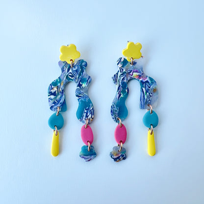 Color Pop Squiggle Dangle Earrings –Funky Polymer Clay