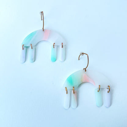 Pastel Arch Dangle Earrings – Semi-Transparent Clay & Rose Gold