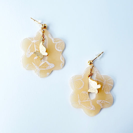 Butterfly Bloom Earrings – Silkscreened Clay & Gold Charms