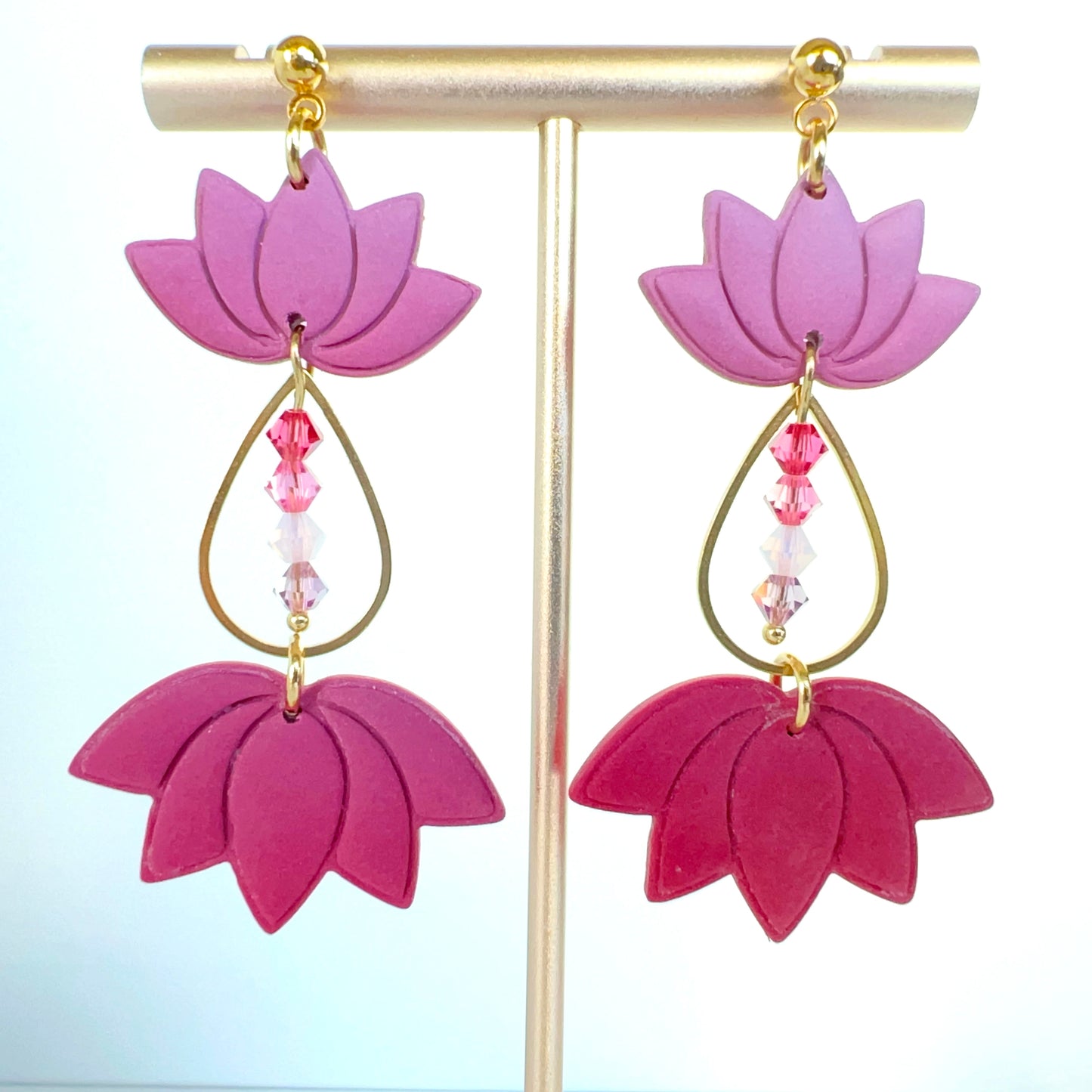 Lotus Blossoms with Teardrop & Beaded Crystal Earrings