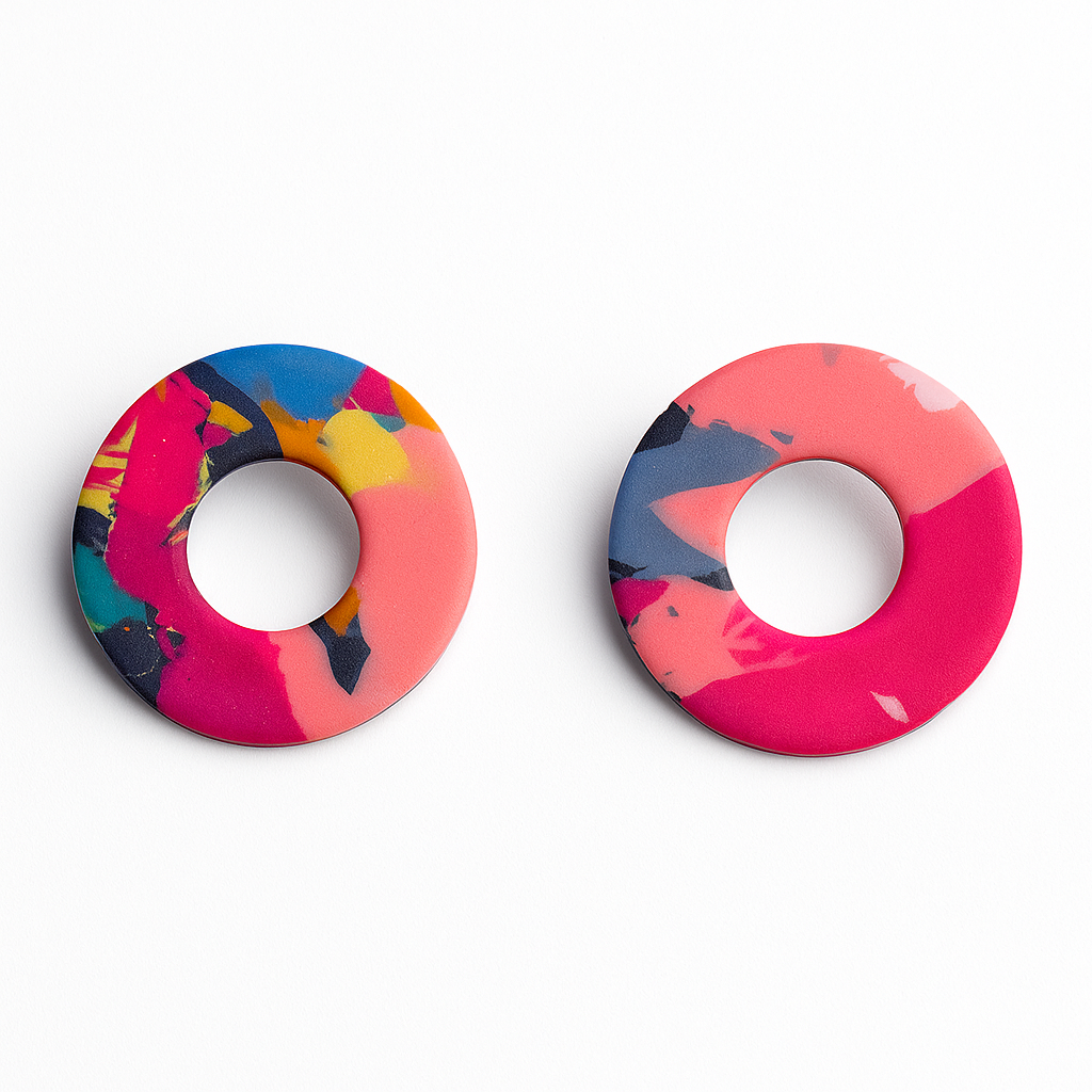 Circle Cutout Stud Earrings – Handmade Polymer Clay