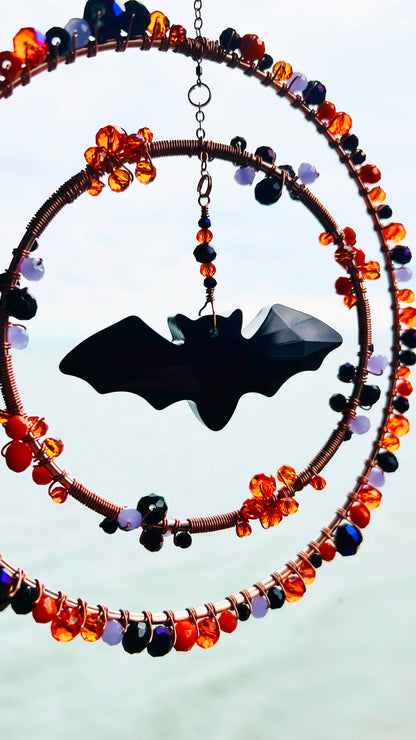 Midnight Harvest Bat – Halloween Crystal Bat Suncatcher